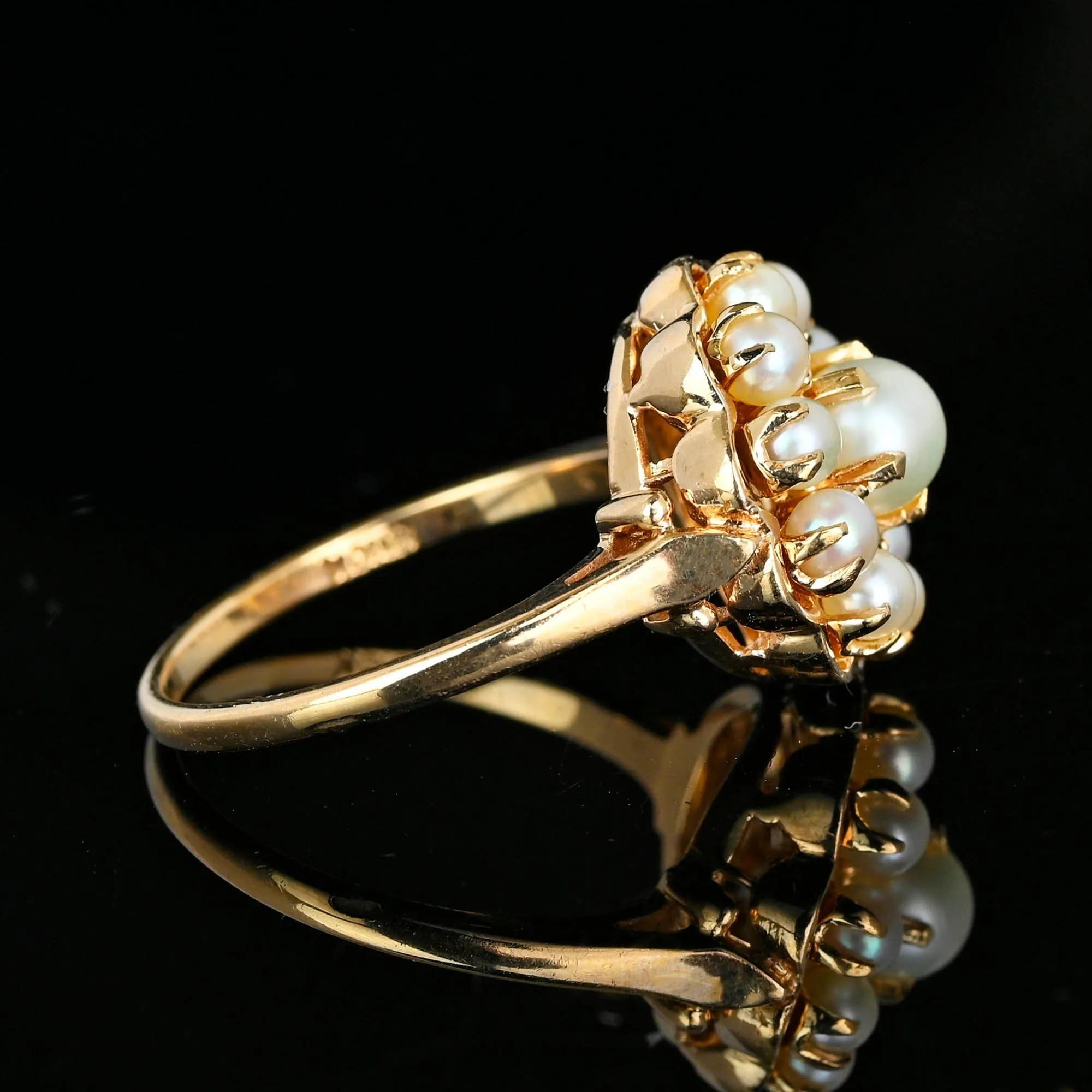 Vintage Gold Scallop Edge Pearl Cluster Ring