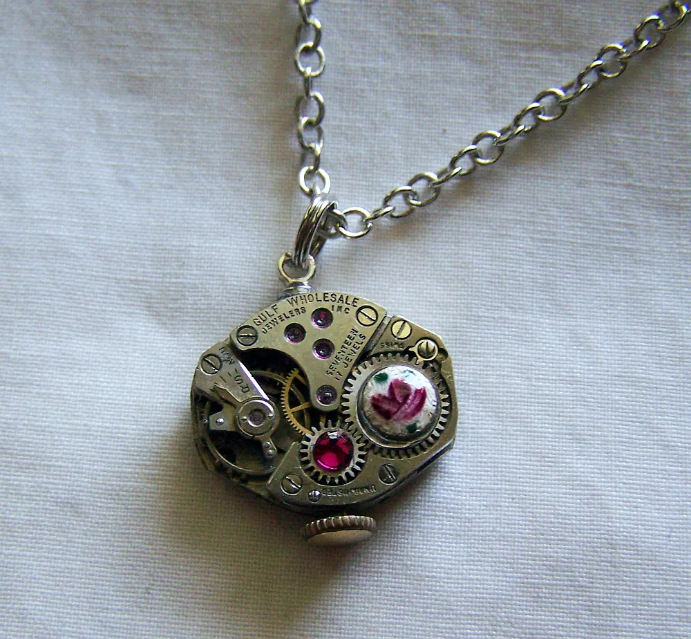 Watchworks Rose and Ruby Steampunk Vintage Pendant