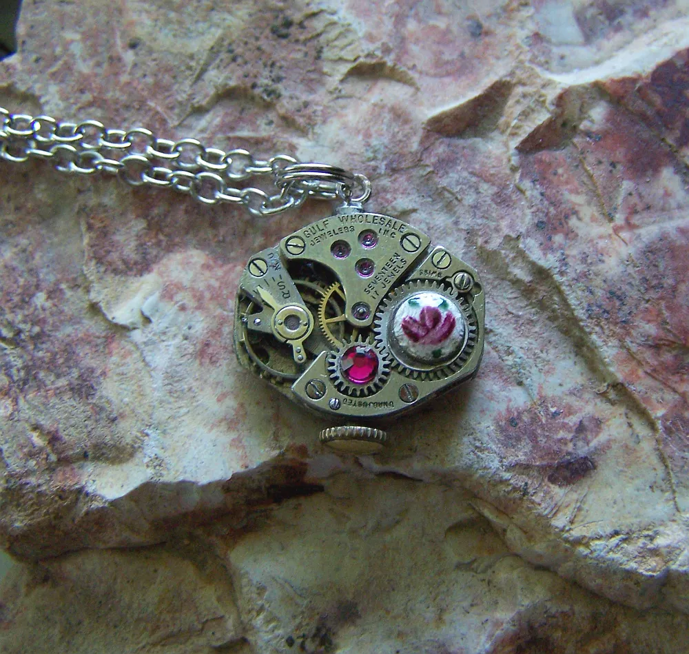 Watchworks Rose and Ruby Steampunk Vintage Pendant