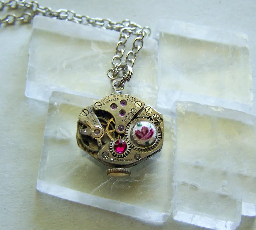 Watchworks Rose and Ruby Steampunk Vintage Pendant