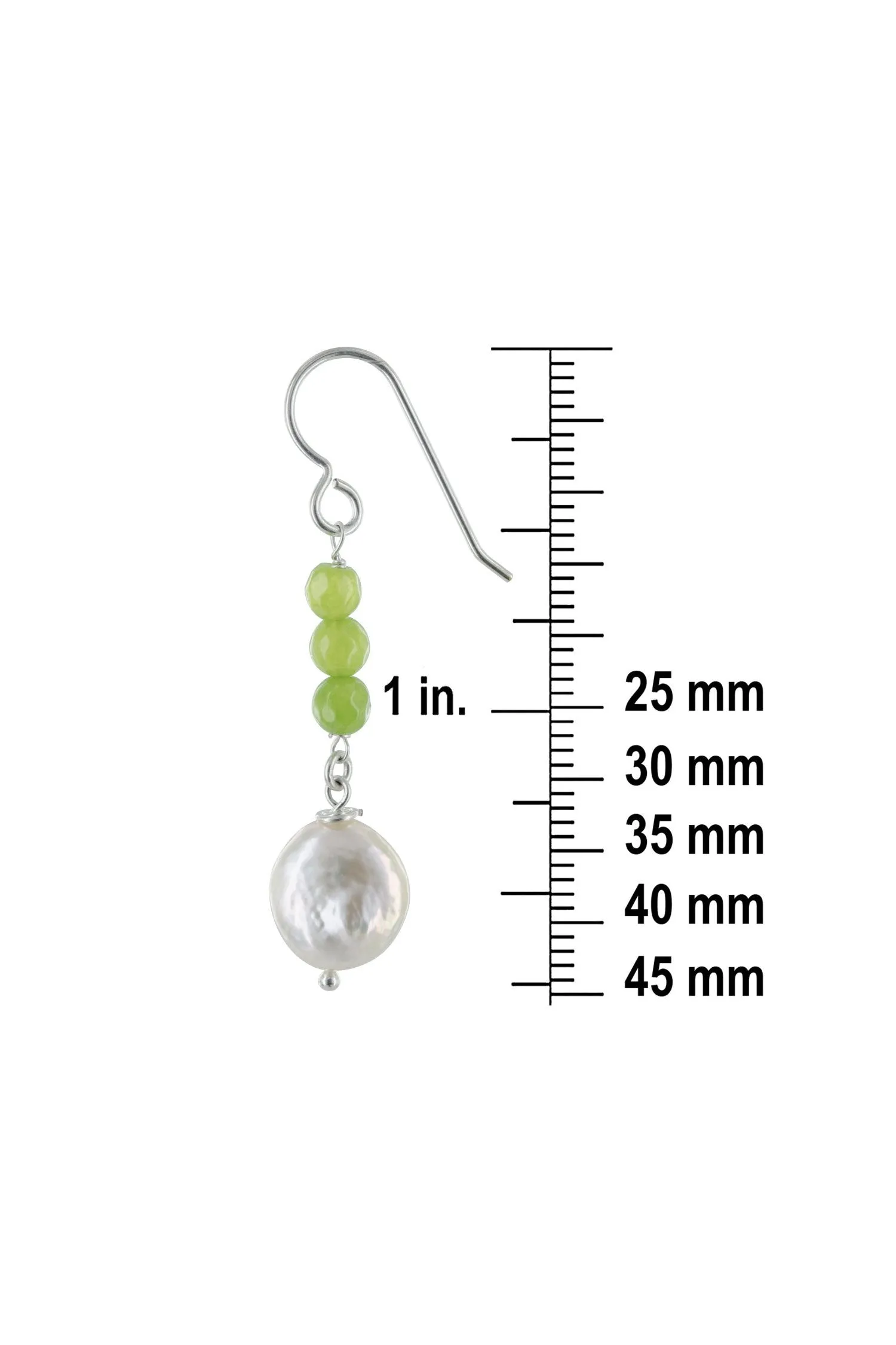 White Coin Pearl, Green Jade Earrings