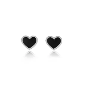 White Gold Onyx Inlay Heart Studs