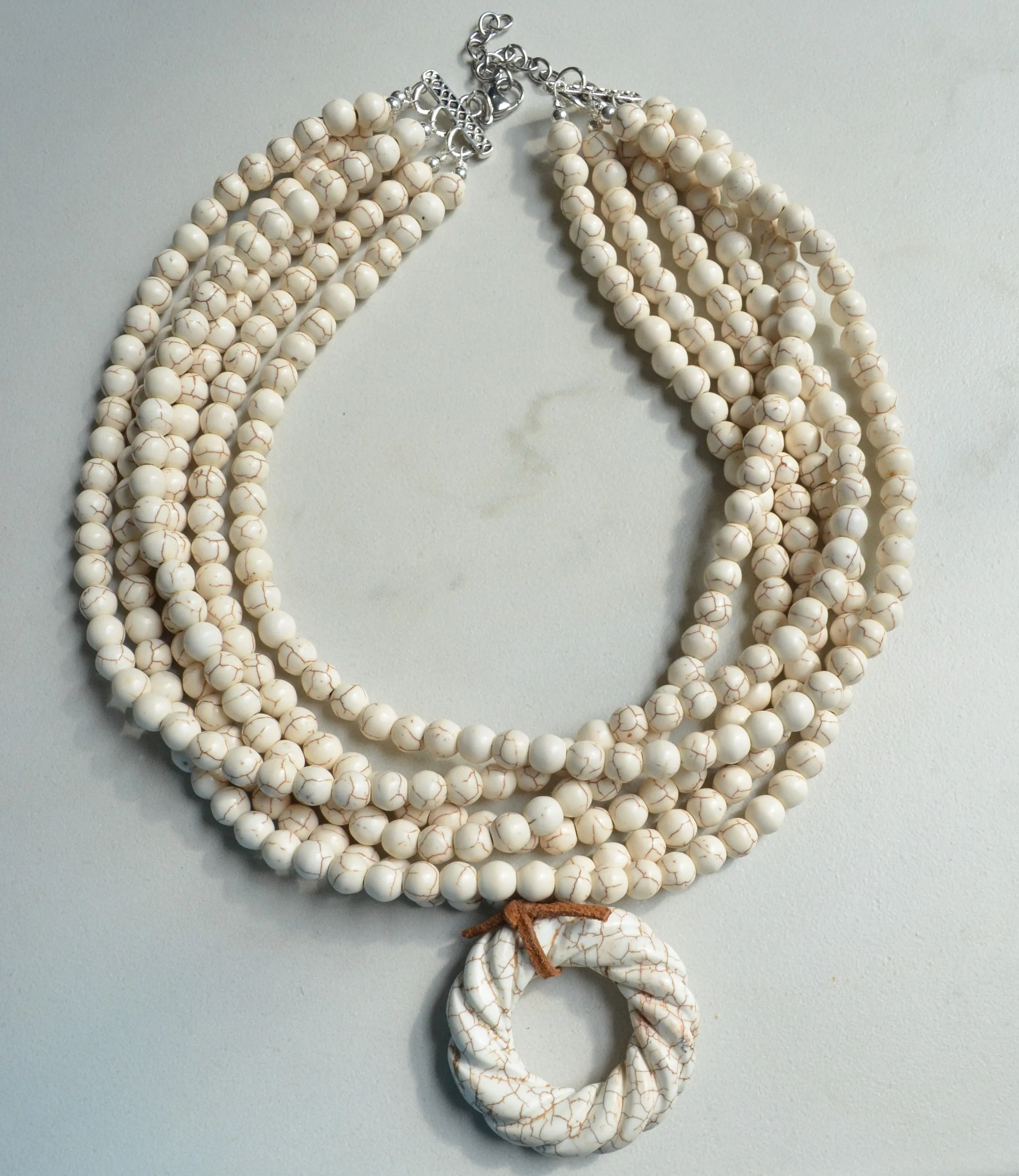 White Pendant Beaded Boho Stone Statement Necklace - Ultimo