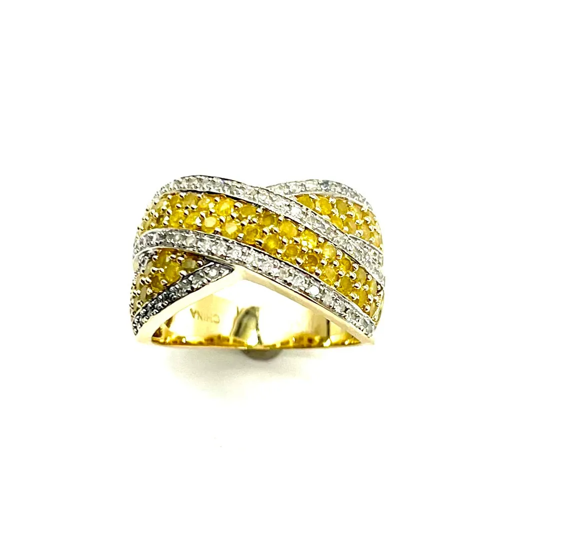 Wide Fancy Yellow Crossover Ring