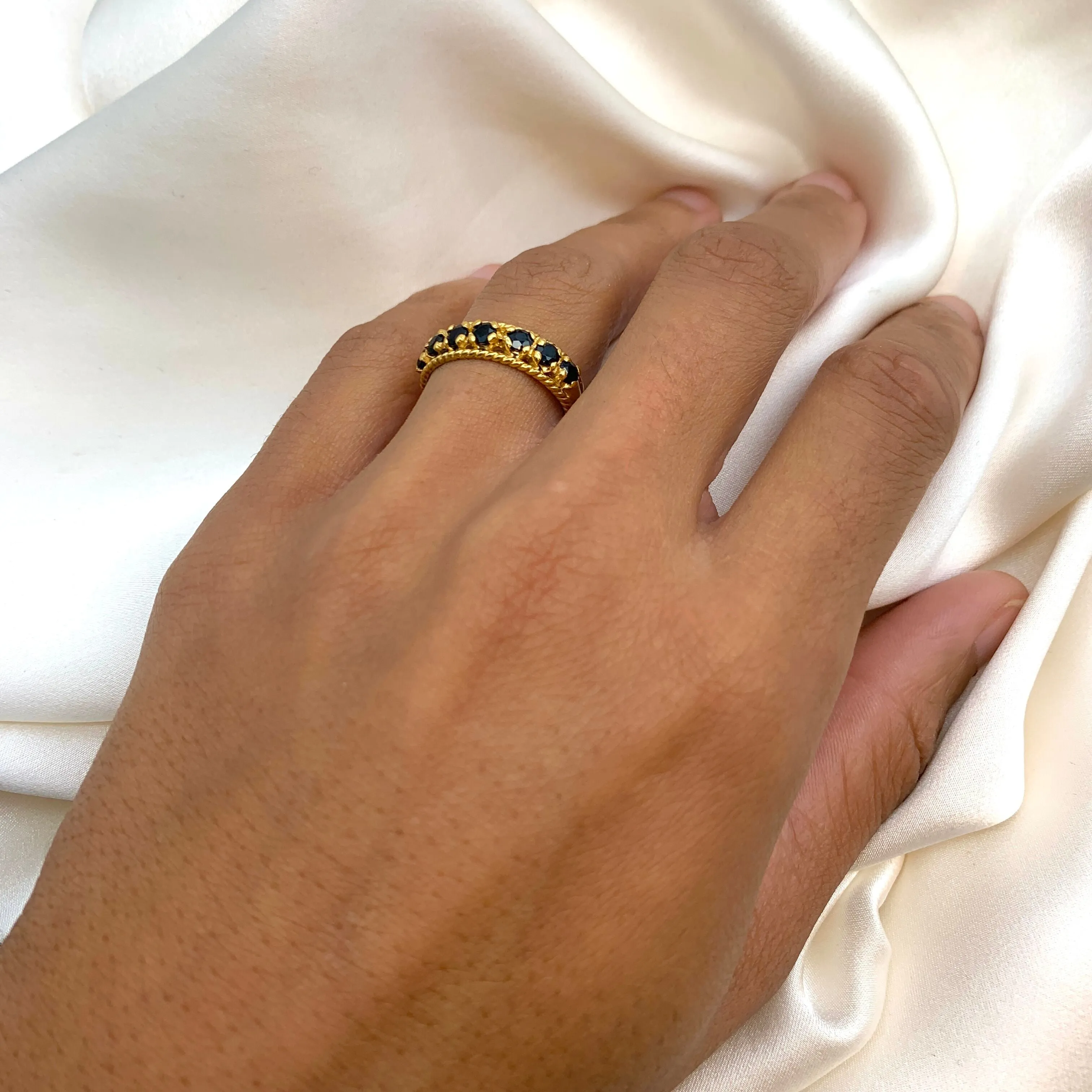 Wide Onyx Band - Black Eternity Ring - Gold Onyx Band