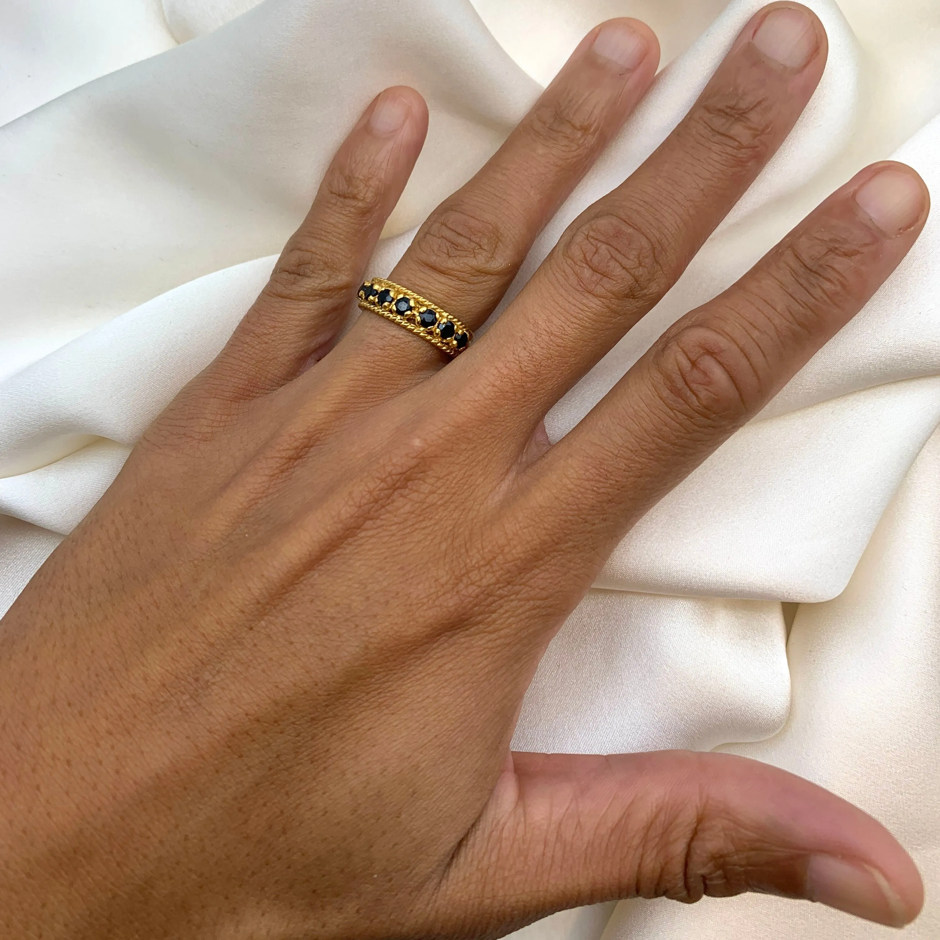 Wide Onyx Band - Black Eternity Ring - Gold Onyx Band