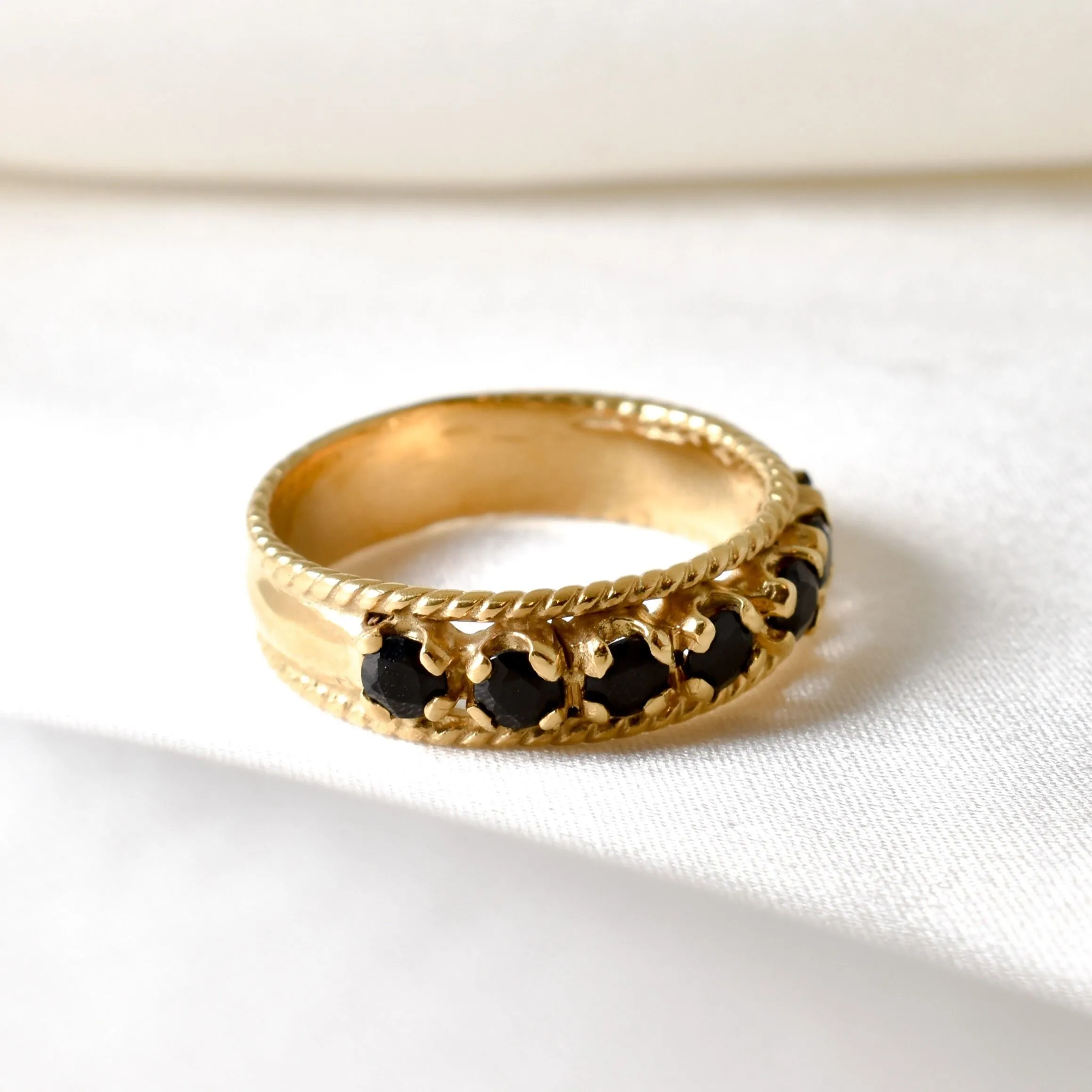 Wide Onyx Band - Black Eternity Ring - Gold Onyx Band