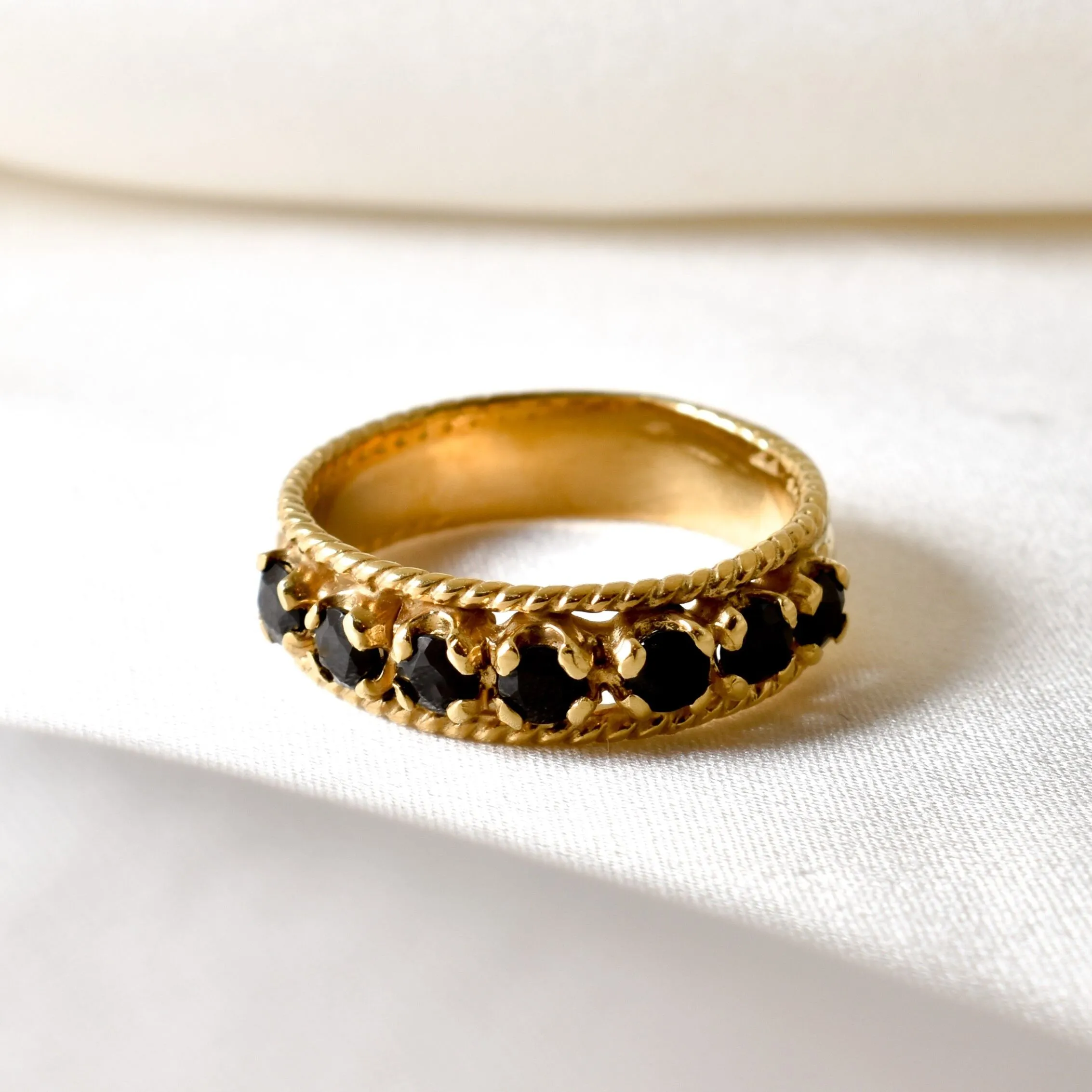 Wide Onyx Band - Black Eternity Ring - Gold Onyx Band