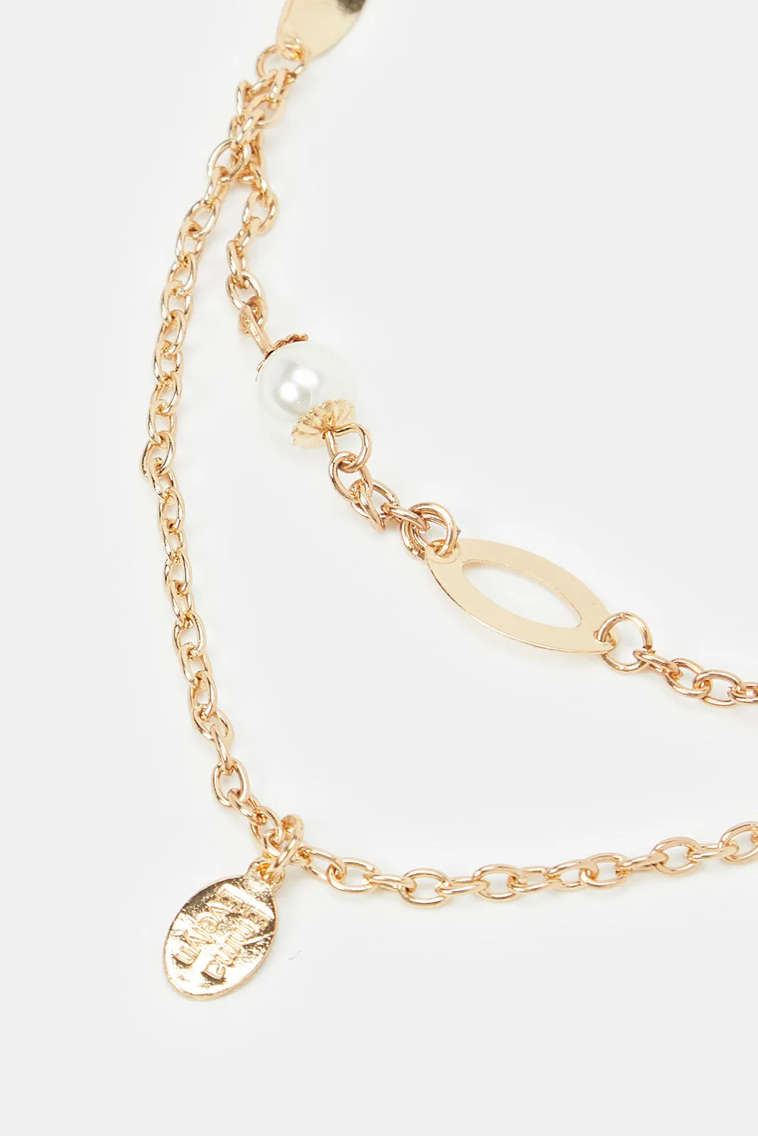 Women Gold Pearls Embellished Anklet