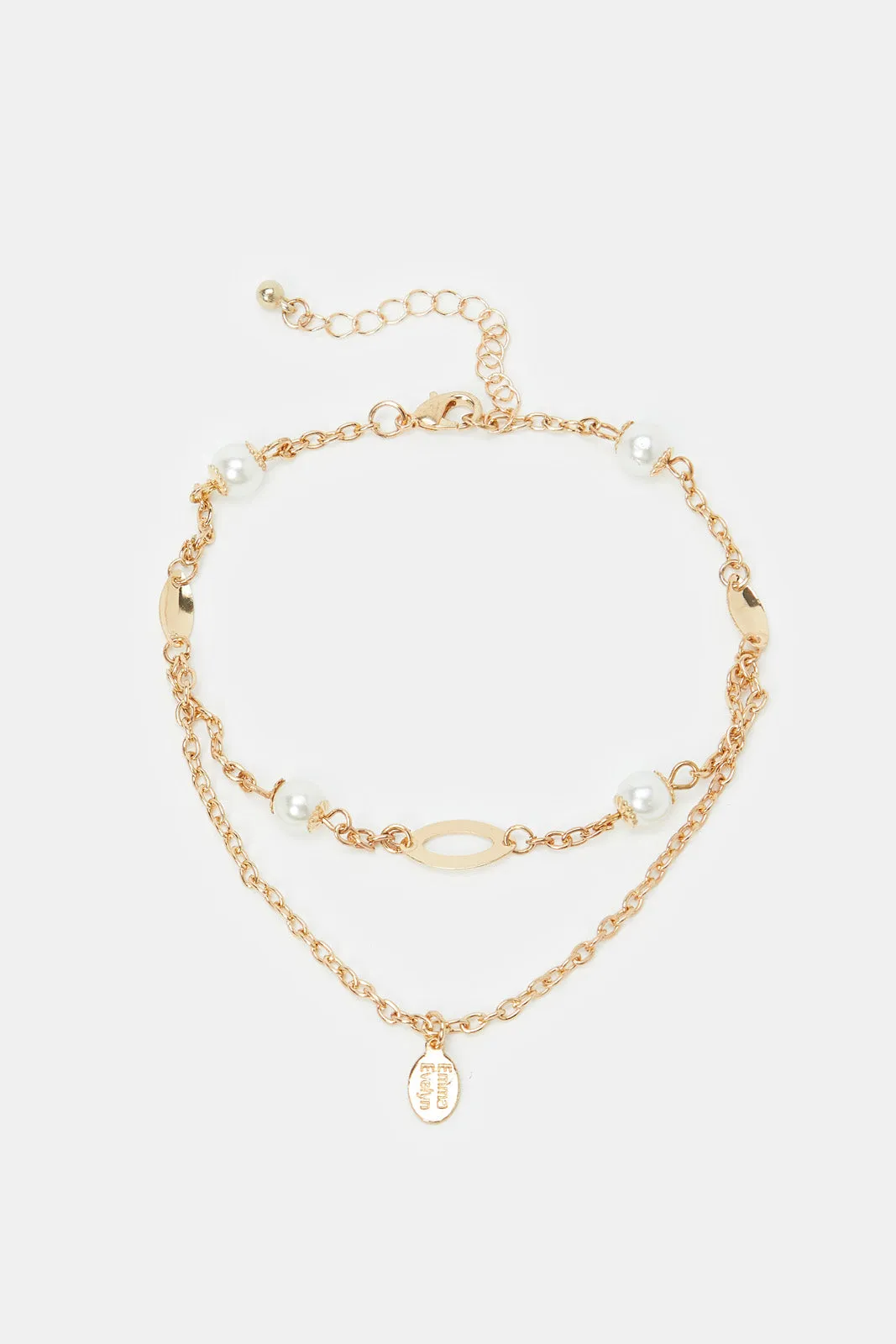 Women Gold Pearls Embellished Anklet