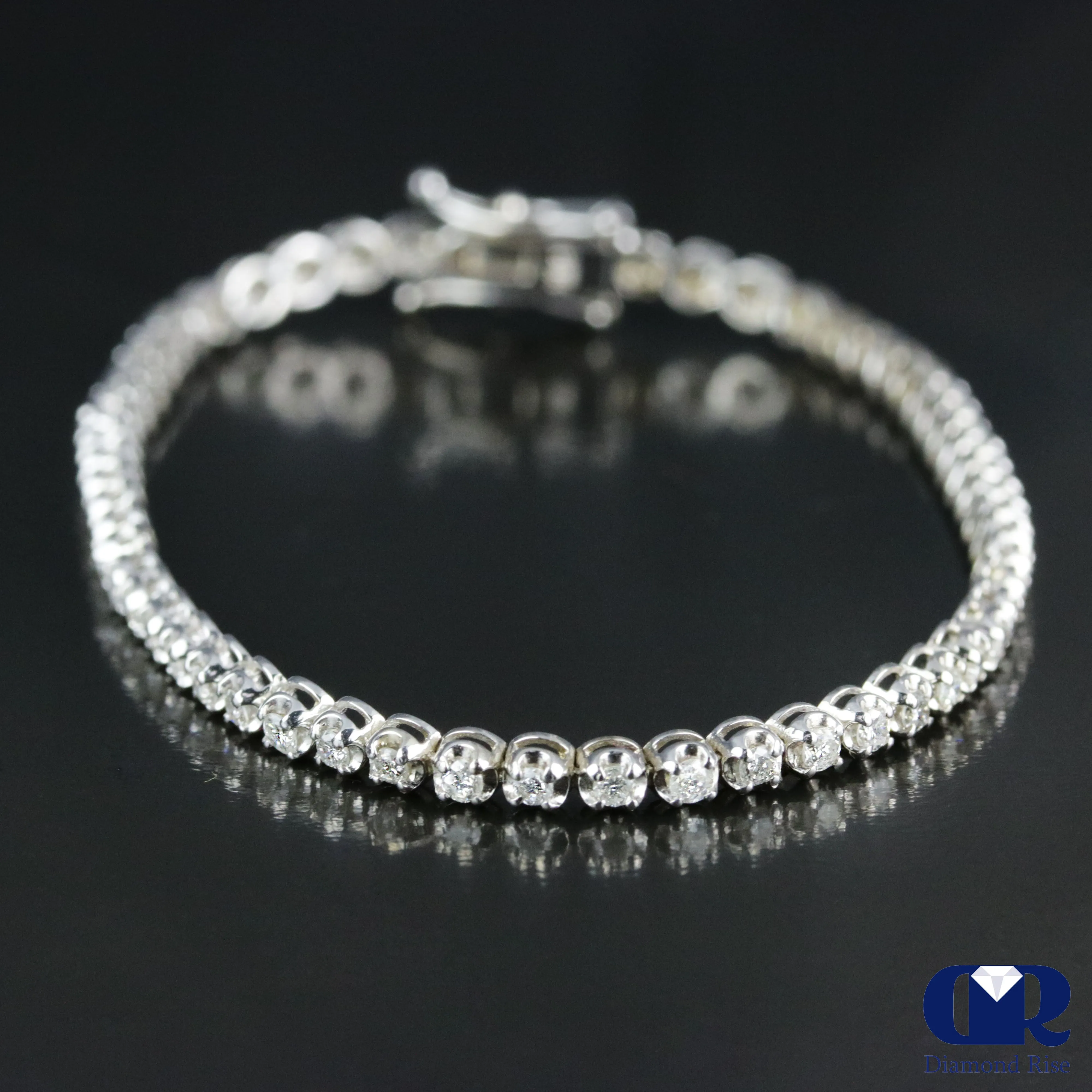 Women's Natural 1.53 Carat Round Cut Diamond Tennis Bracelet 14K White Gold 6 1/2"