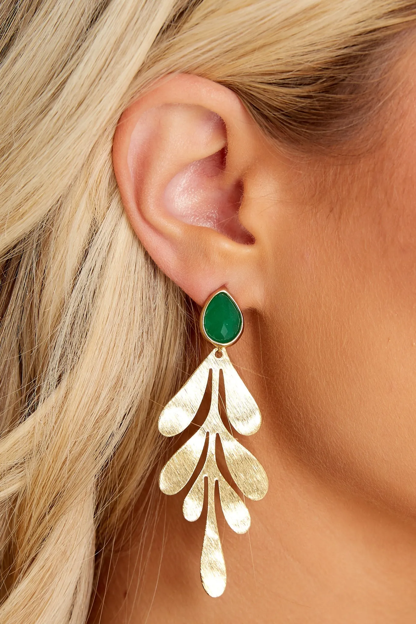 Works Of Art Gold And Green Earrings