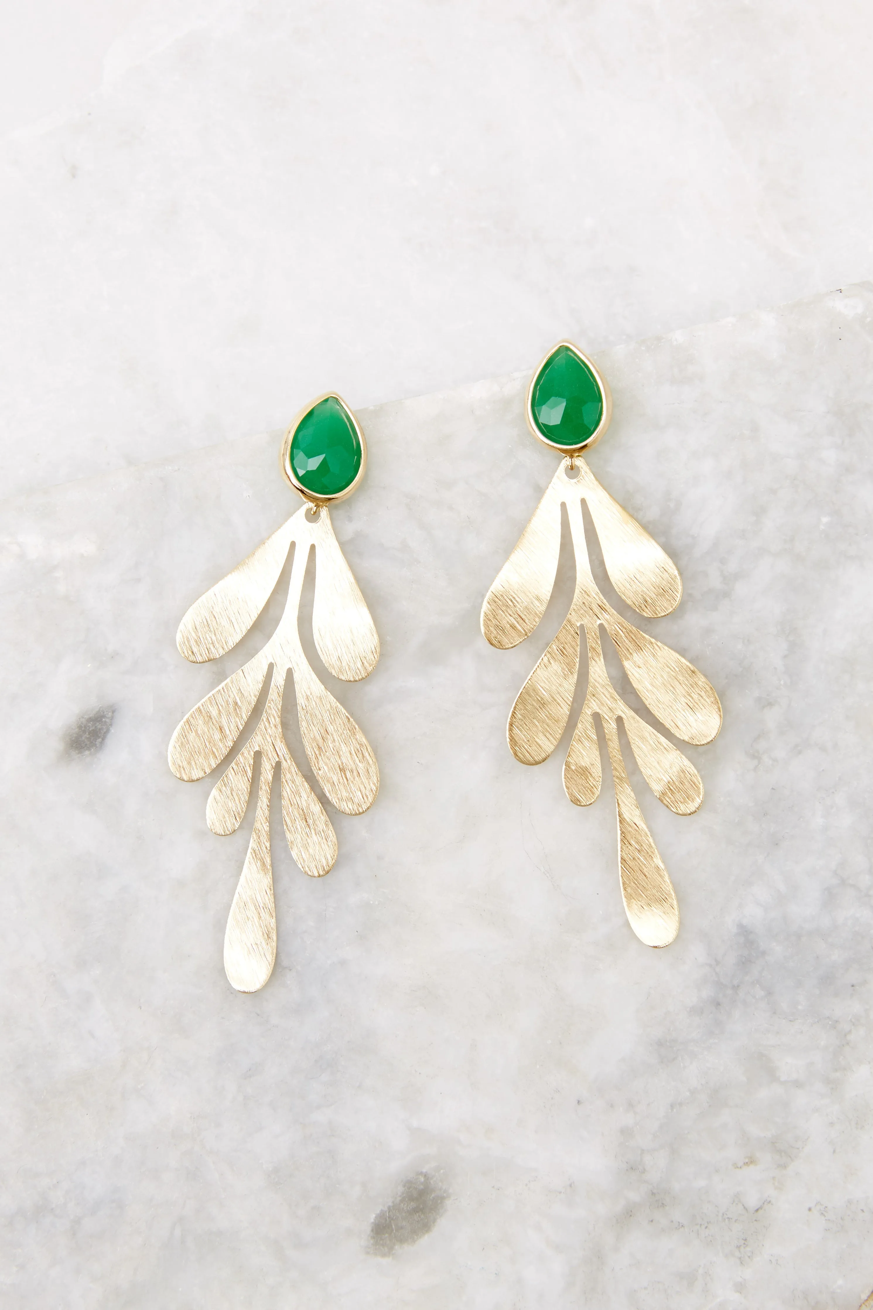 Works Of Art Gold And Green Earrings