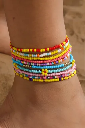 Yellow Flower Multi Layered Beaded Anklet Set