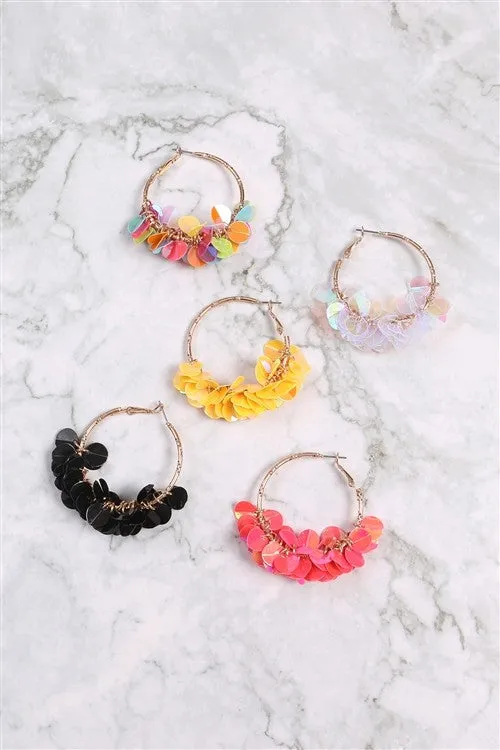 Yellow Sequin Dangle Hoop Earrings