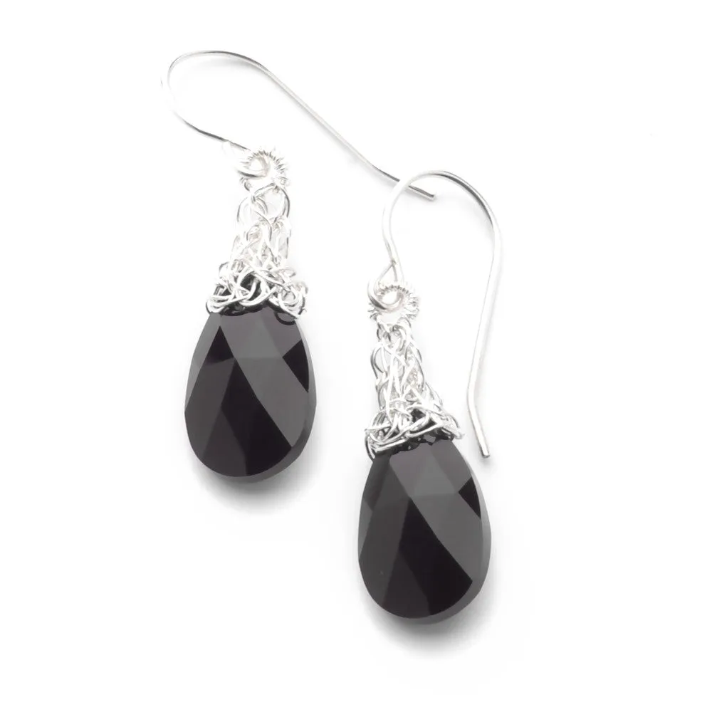 Yoola Black Onyx & Silver Crystal Earrings