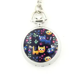 Zojie Pendant Watch - Two Cartoon Cats